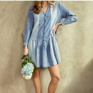 FABRIK Denim Acid Wash Ruffle Hem Relaxed Fit Mini Dress Size Medium